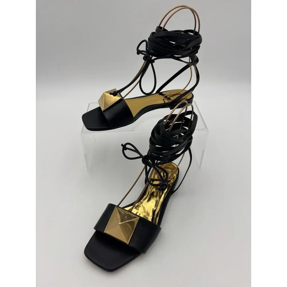 Valentino One Stud Leather Gladiator Sandals Black Leather Size 35 5 Rockstud